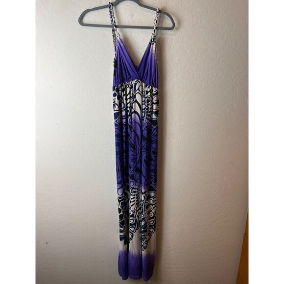 iB Diffusion Artsy Fun Print Maxi Dress Sz M Purple Black White - Picture 1 of 6